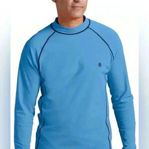 Coolibar - UV Swim Shirt for Men, Long Sleeve, Tulum Rash, Surf Blue, Size Small